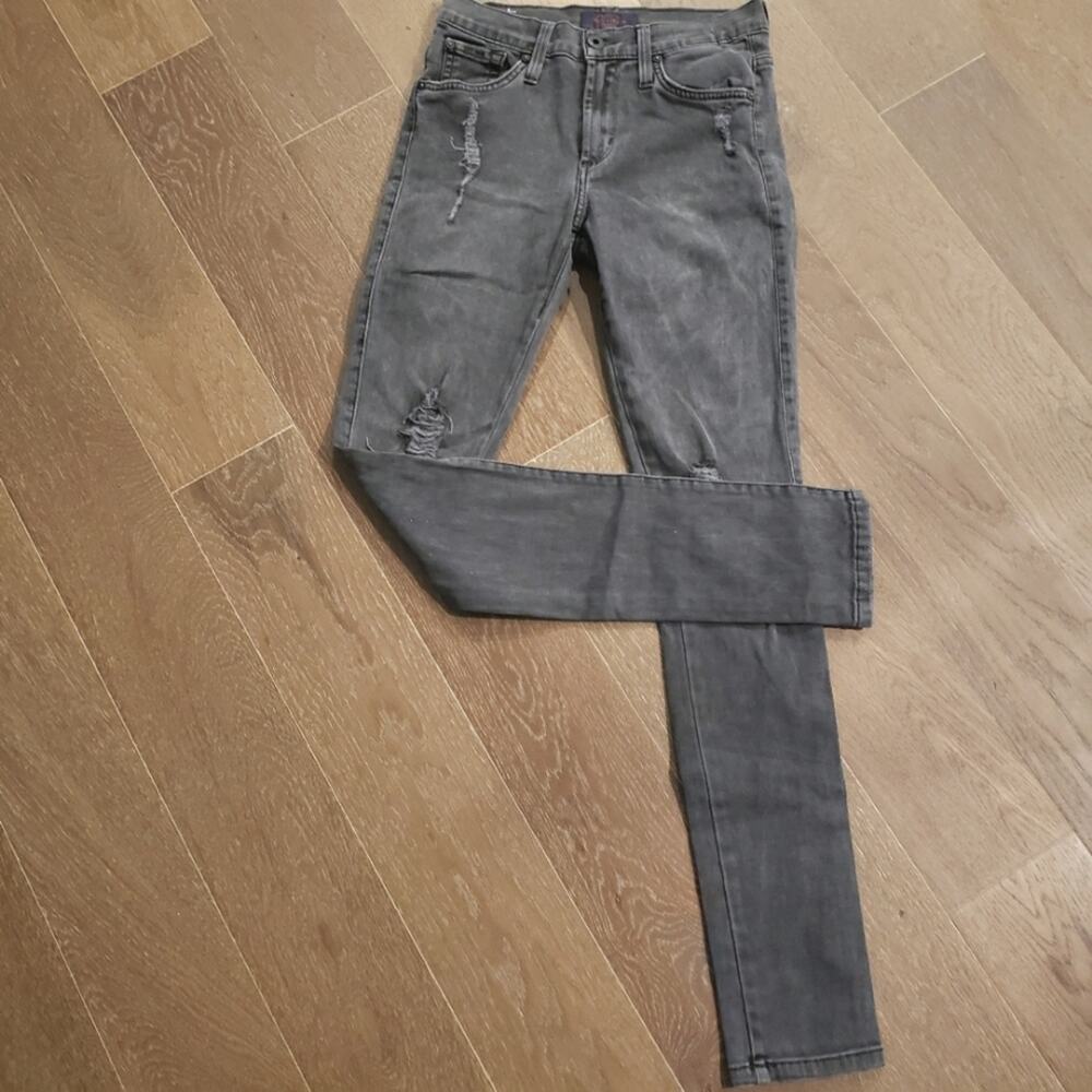 James Jeans Twiggy Black Denim Distressed Destroyed Skinny Stretch Jeans 25
